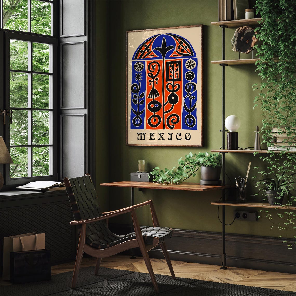 Mexico Orange Blue Folk Art Pattern Cultural Heritage Art Print - Image 3