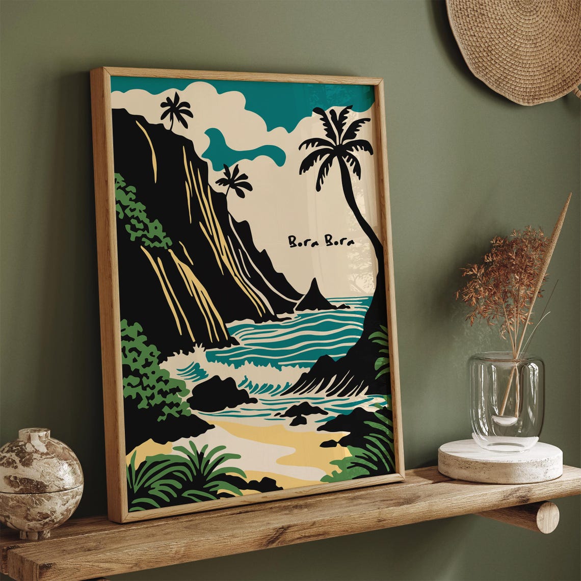 Bora Bora Tropical Island Cliffs Turquoise Waves Retro Travel Poster - Image 6