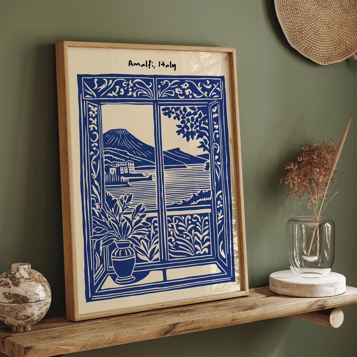 Amalfi Italy Blue Window View Over Vesuvius Bay Travel Poster - Image 4