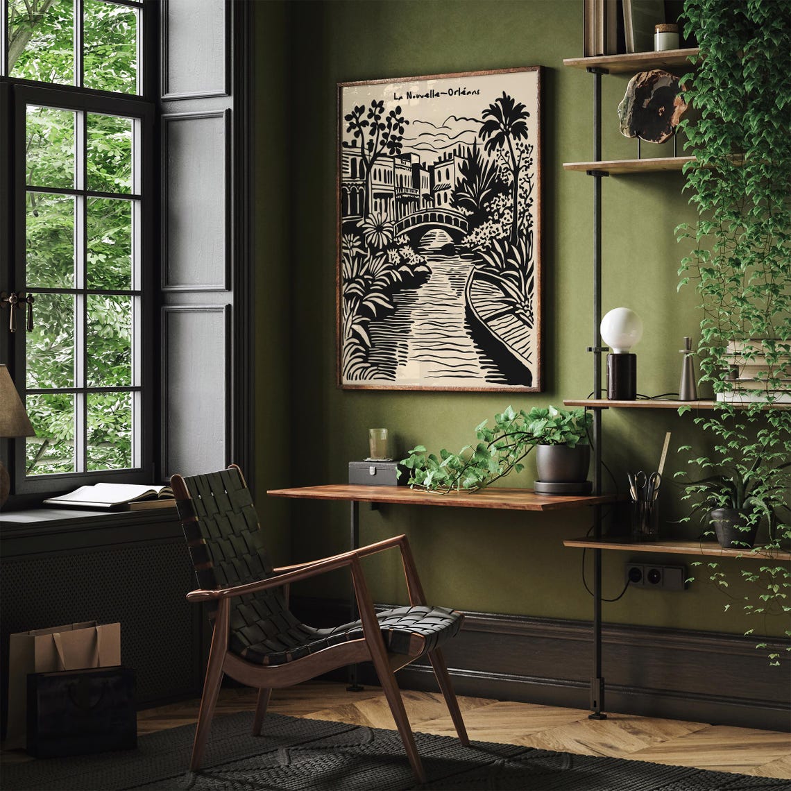 La Nouvelle-Orleans Canal Bridge Black Ink French Quarter Poster - Image 2