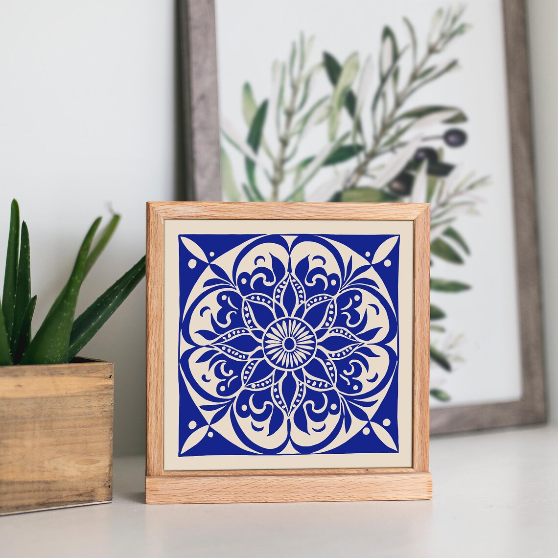 Blue Floral Mandala Tile Azulejo Style Ornamental Decor Art Poster - Image 4