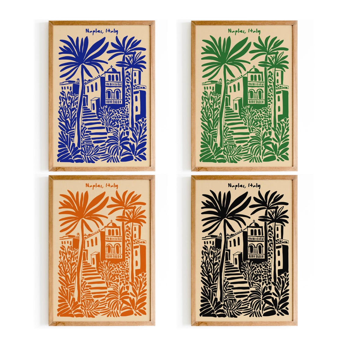 Naples Italy Mediterranean Architecture Palm Trees Travel Poster
