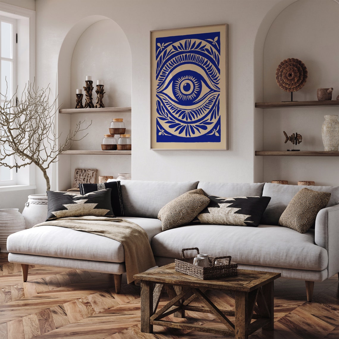 Blue Evil Eye Indigo Floral Boho Spiritual Decor Retro Poster - Image 6