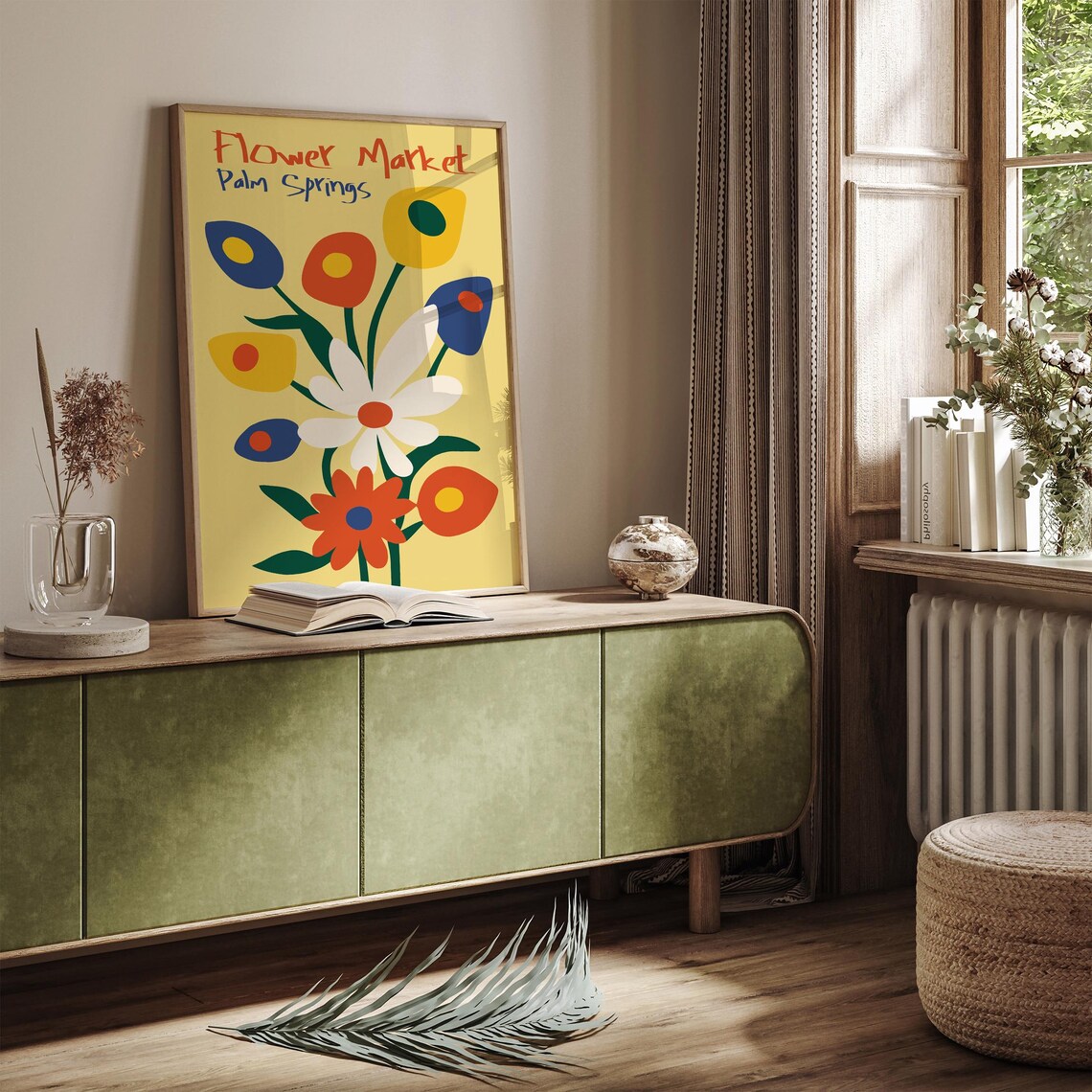 Palm Springs Flower Market Bold Retro Tulips on Yellow Poster - Image 3