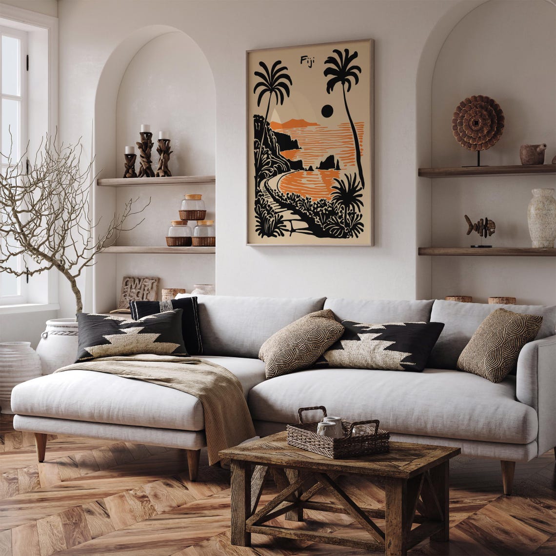 Fiji Tropical Sunset Beach Poster With Black Palm Silhouettes - Image 4