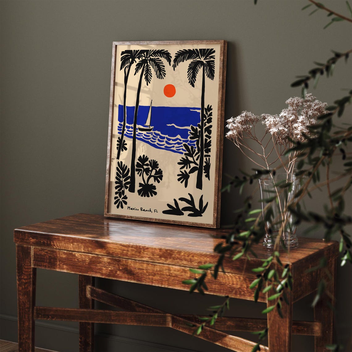 Mexico Beach Florida Palm Trees Sailboat Sunset Coastal Art Poster - Image 4