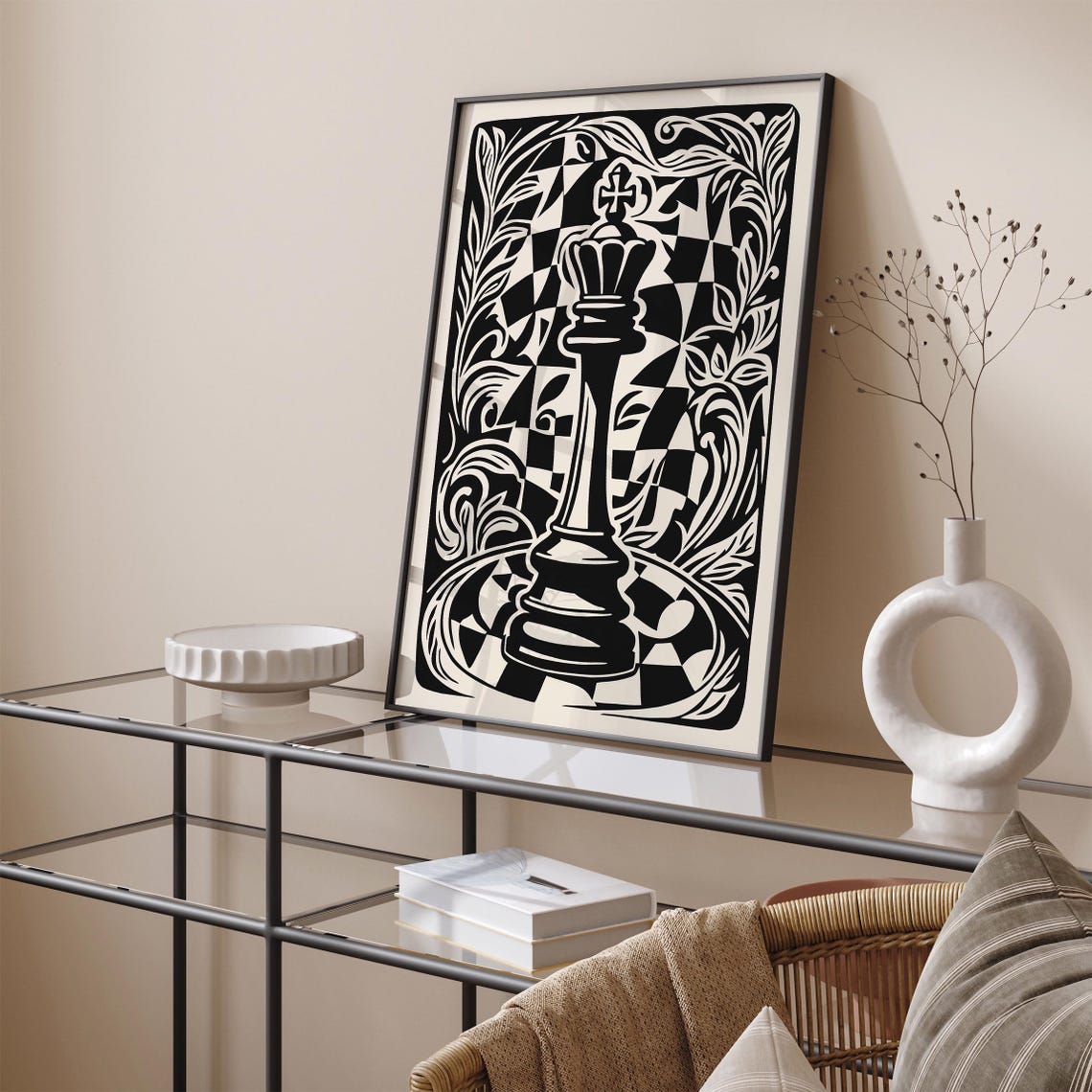 Black and White Chess King Piece Retro Checkered Game Poster - Image 5