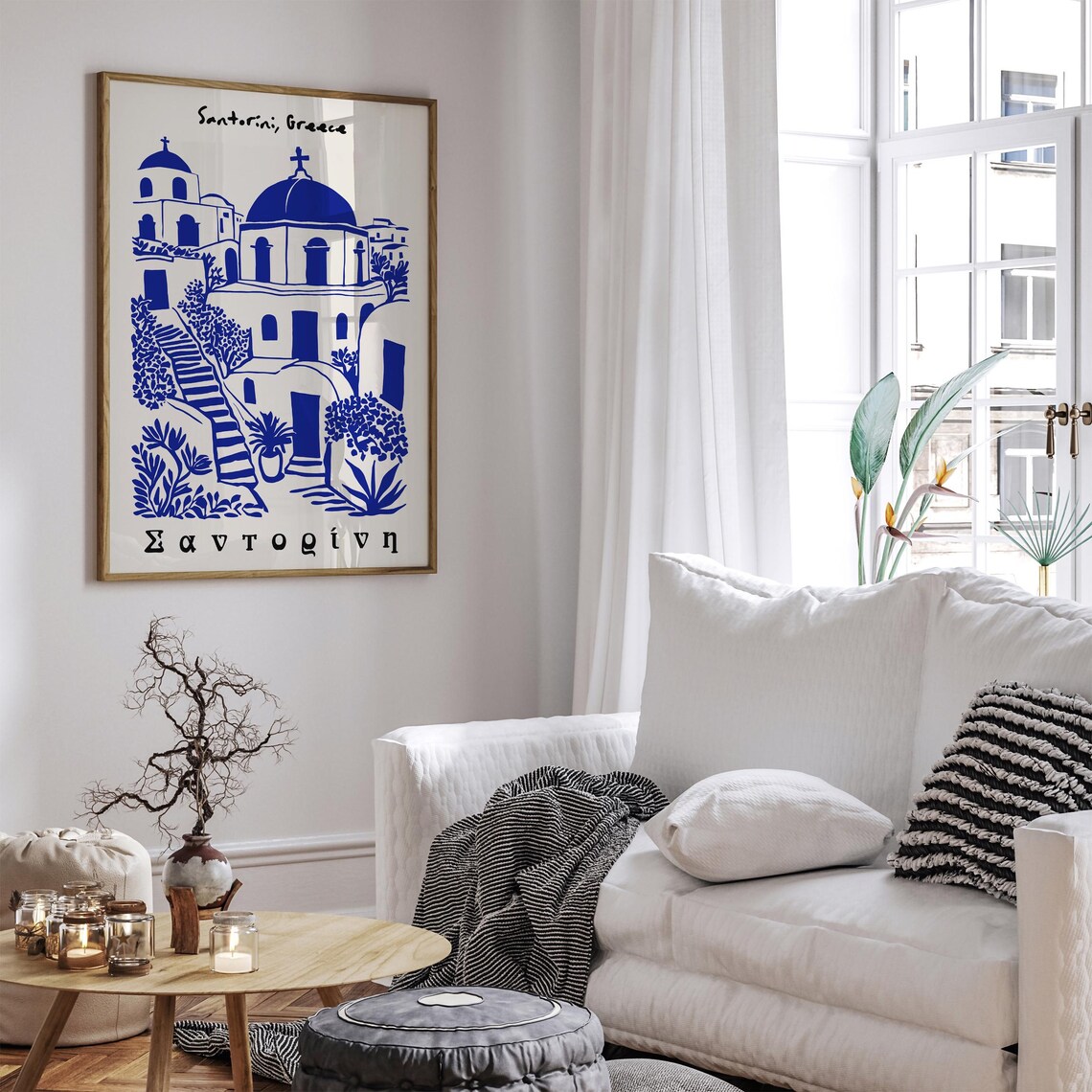 Santorini Greece Blue And White Church Illustration Art Poster - Image 6