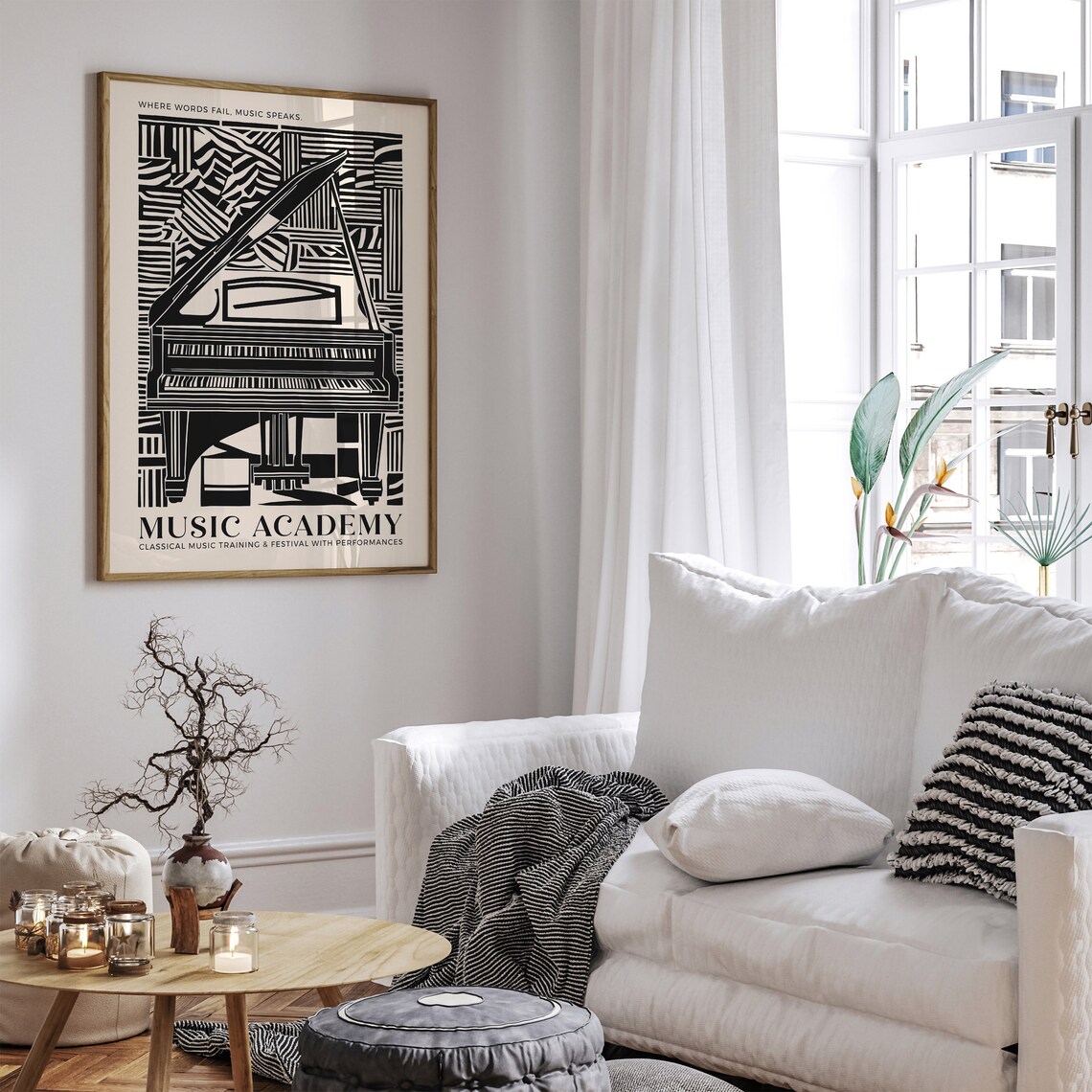 Music Academy Grand Piano Classical Black Beige Music Room Poster - Image 3