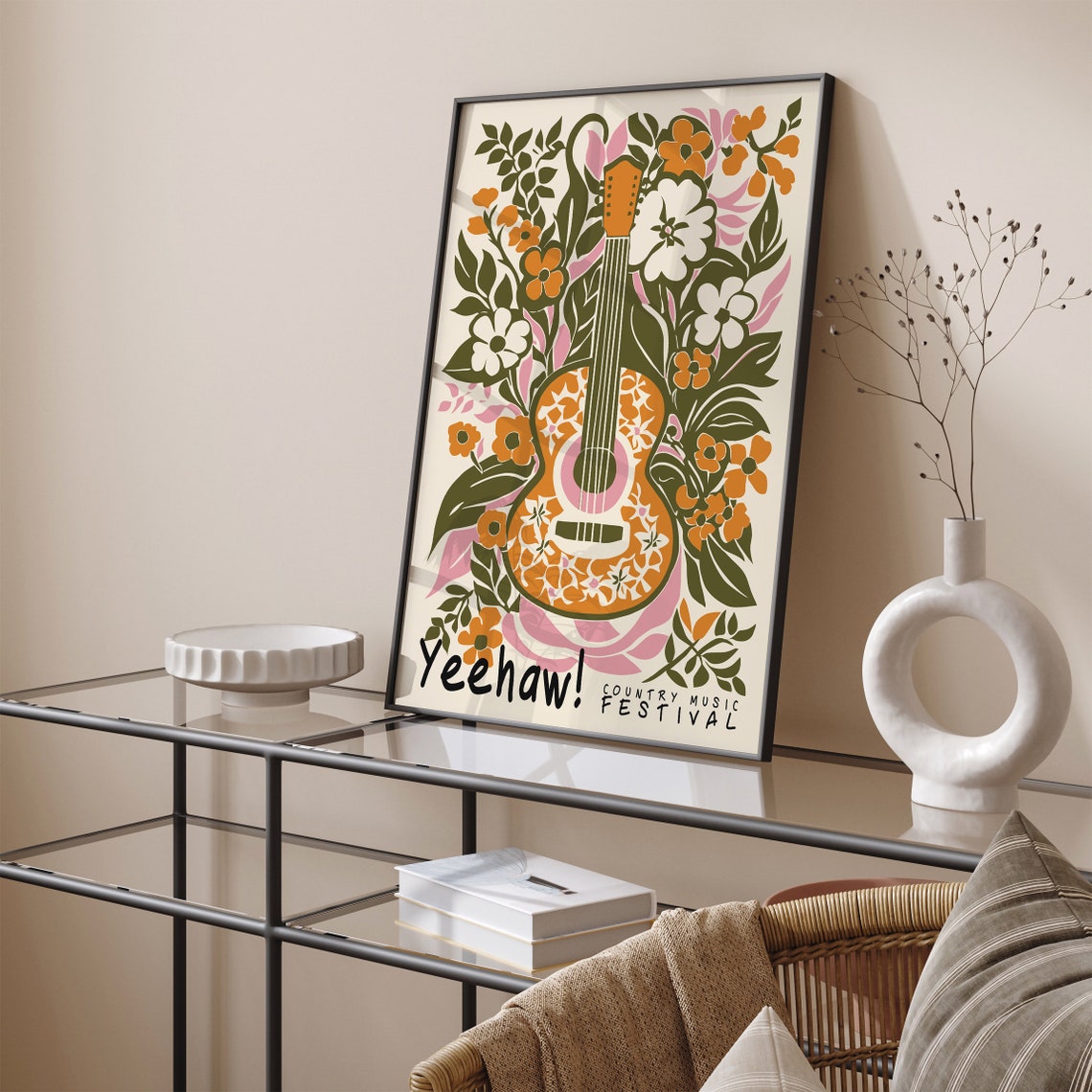 Country Music Festival Poster Retro Floral Guitar Print Music Wall Art Bohemian Wall Decor Music Lovers Gift Farmhouse Wall Art Yeehaw - Image 2