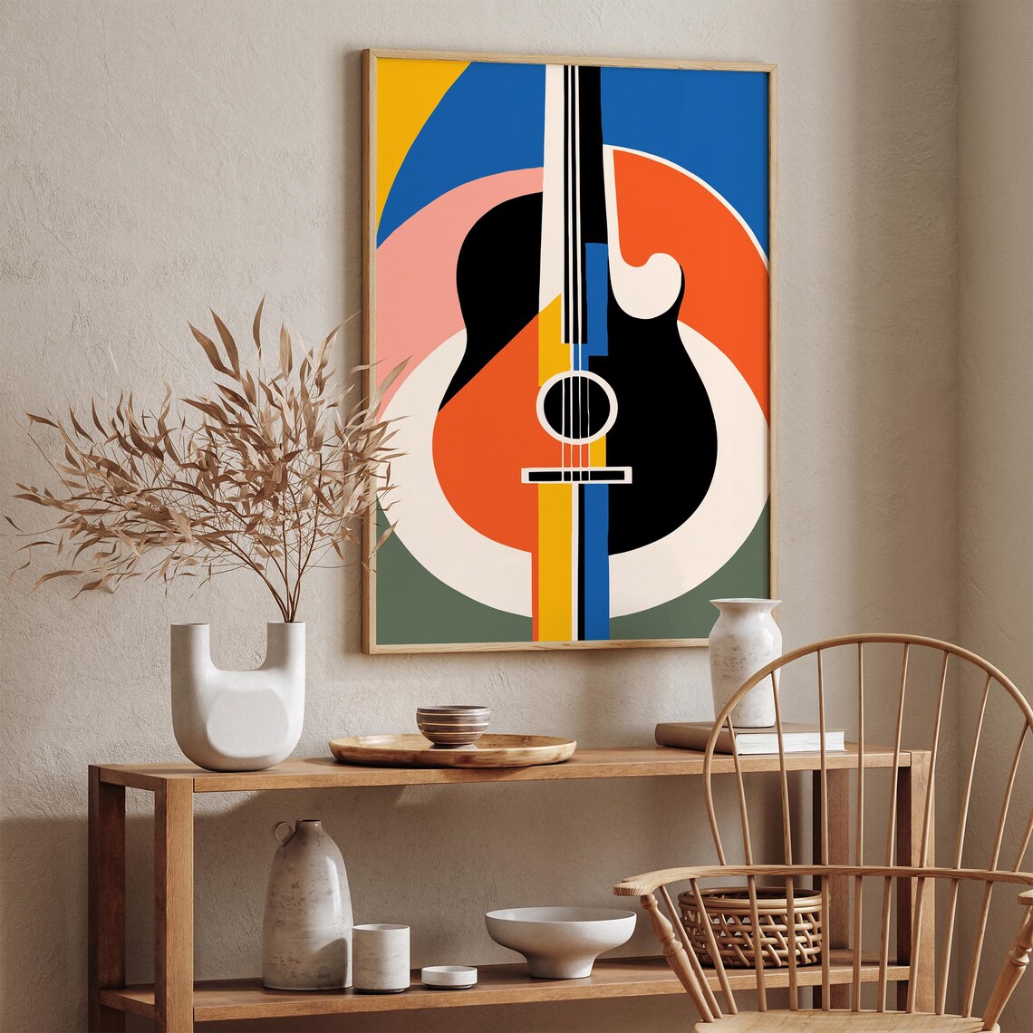 Mid Century Modern Abstract Acoustic Guitar Geometric Wall Decor Poster - Image 3