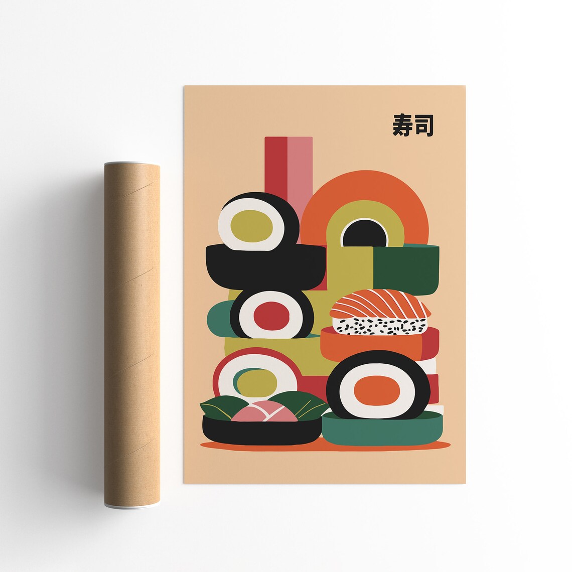 Modern Abstract Sushi Art Colorful Japanese Food Illustration Poster - Image 2