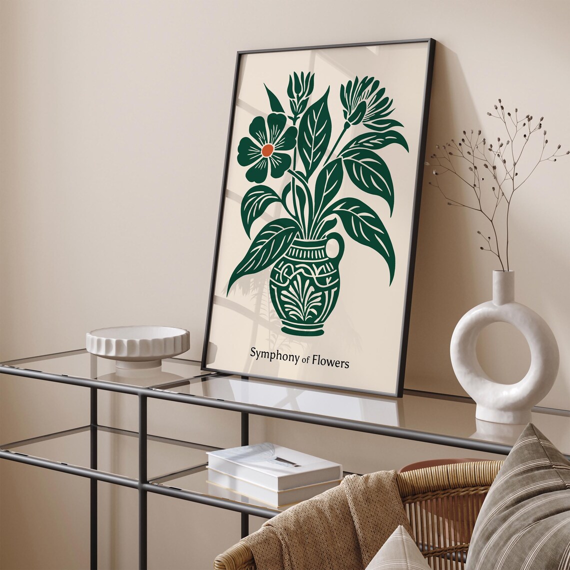 Beautiful Symphony of Flowers Green Botanical Rococo Art Poster - Image 4