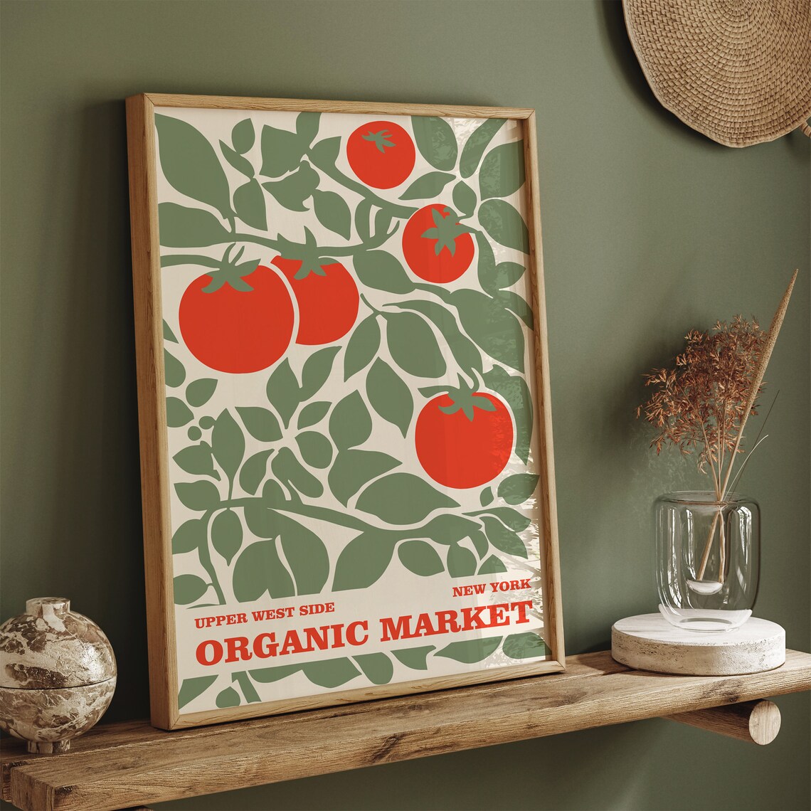 New York Organic Market Tomato Vine Retro Farmhouse Kitchen Wall Art - Image 3