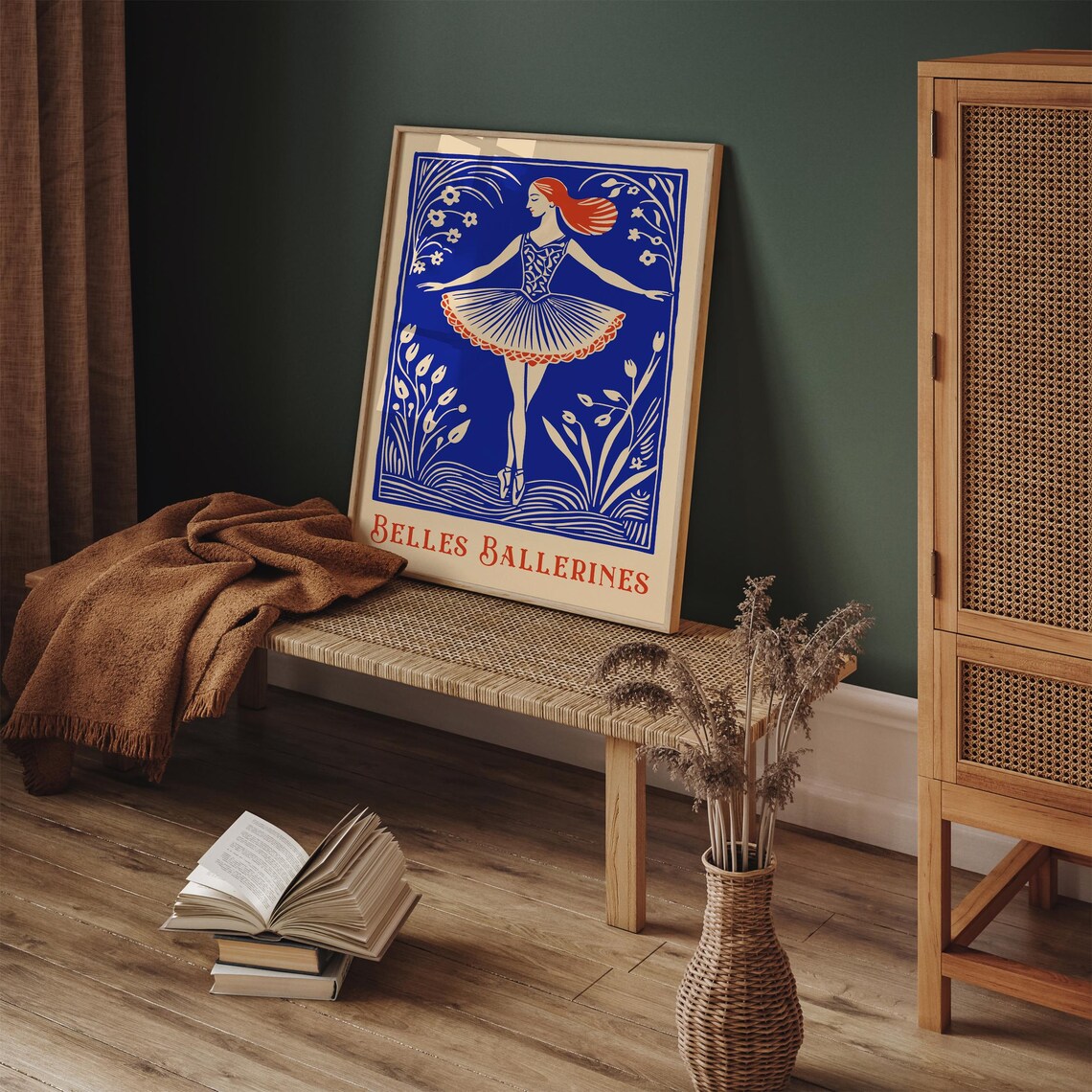 Stunning Belles Ballerines Cobalt Blue Linocut Dancer Poster - Image 6