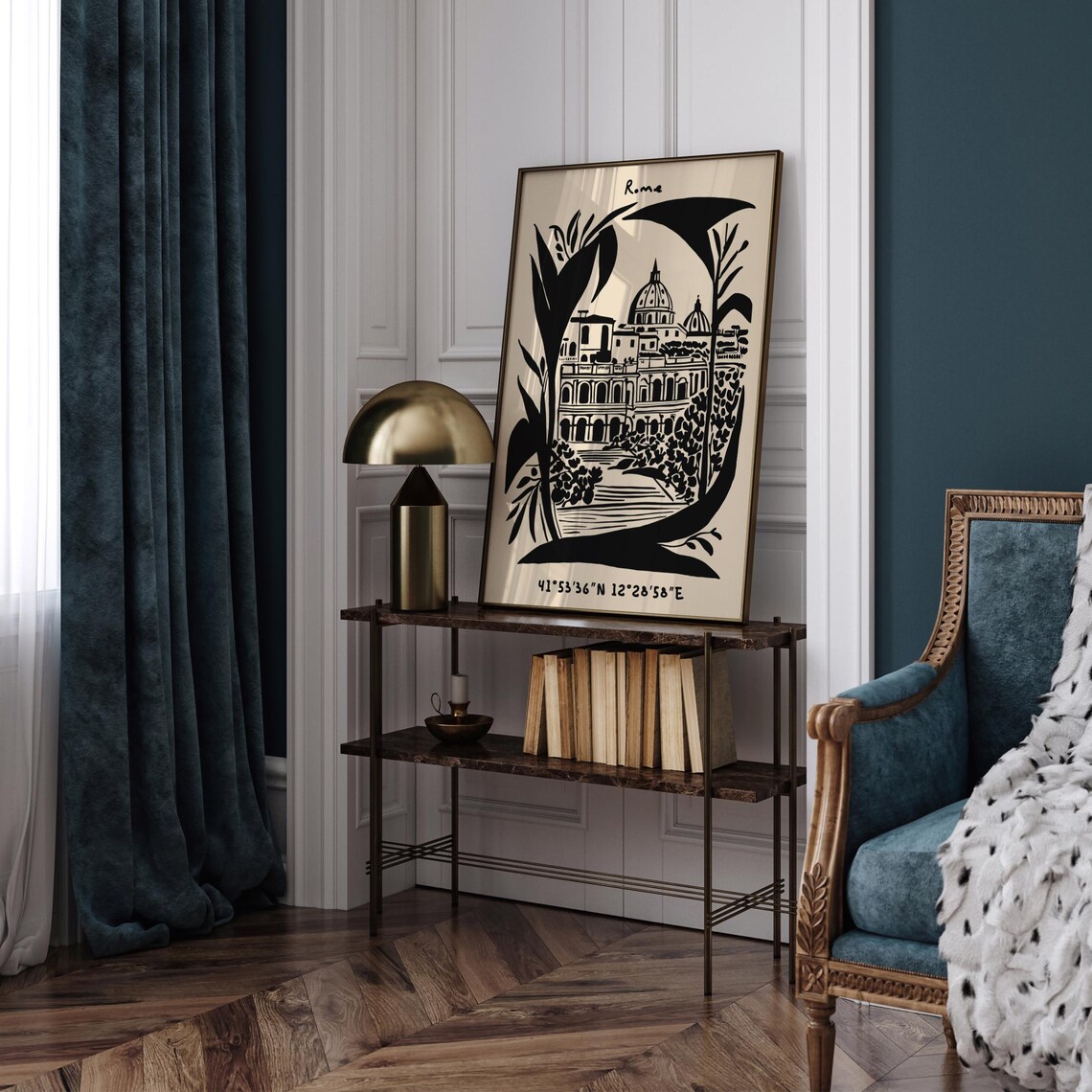 Rome Cityscape Poster With Colosseum Drawn In Bold Black Ink - Image 3