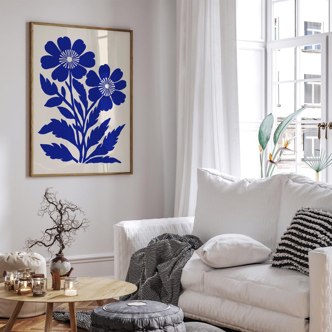 Modern Minimalist Blue Floral Cutout Silhouette Botanical Print - Image 6