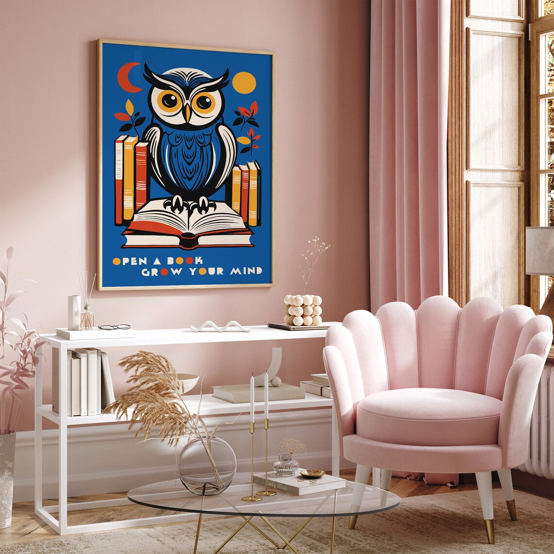 Owl Open a Book Grow Your Mind Motivational Literary Quote Poster - Image 4