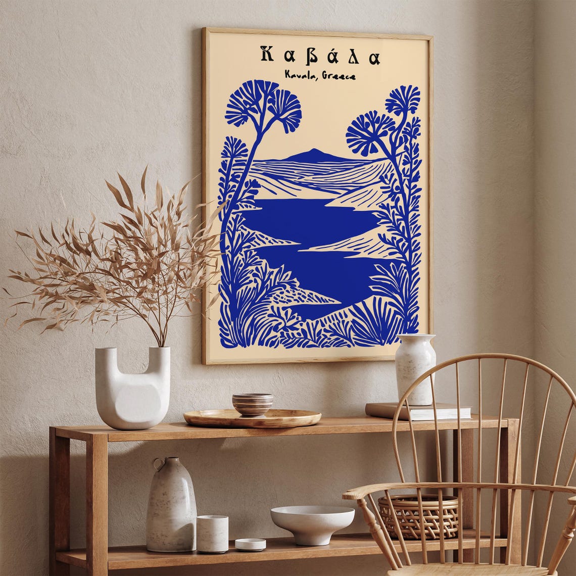 Kavala Greece Blue Line Art Mediterranean Coast Travel Poster - Image 2