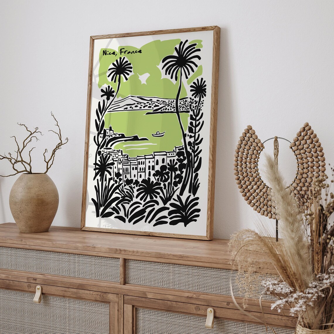 Nice France Mediterranean Bay Palm Trees Retro Travel Art Poster - Image 6