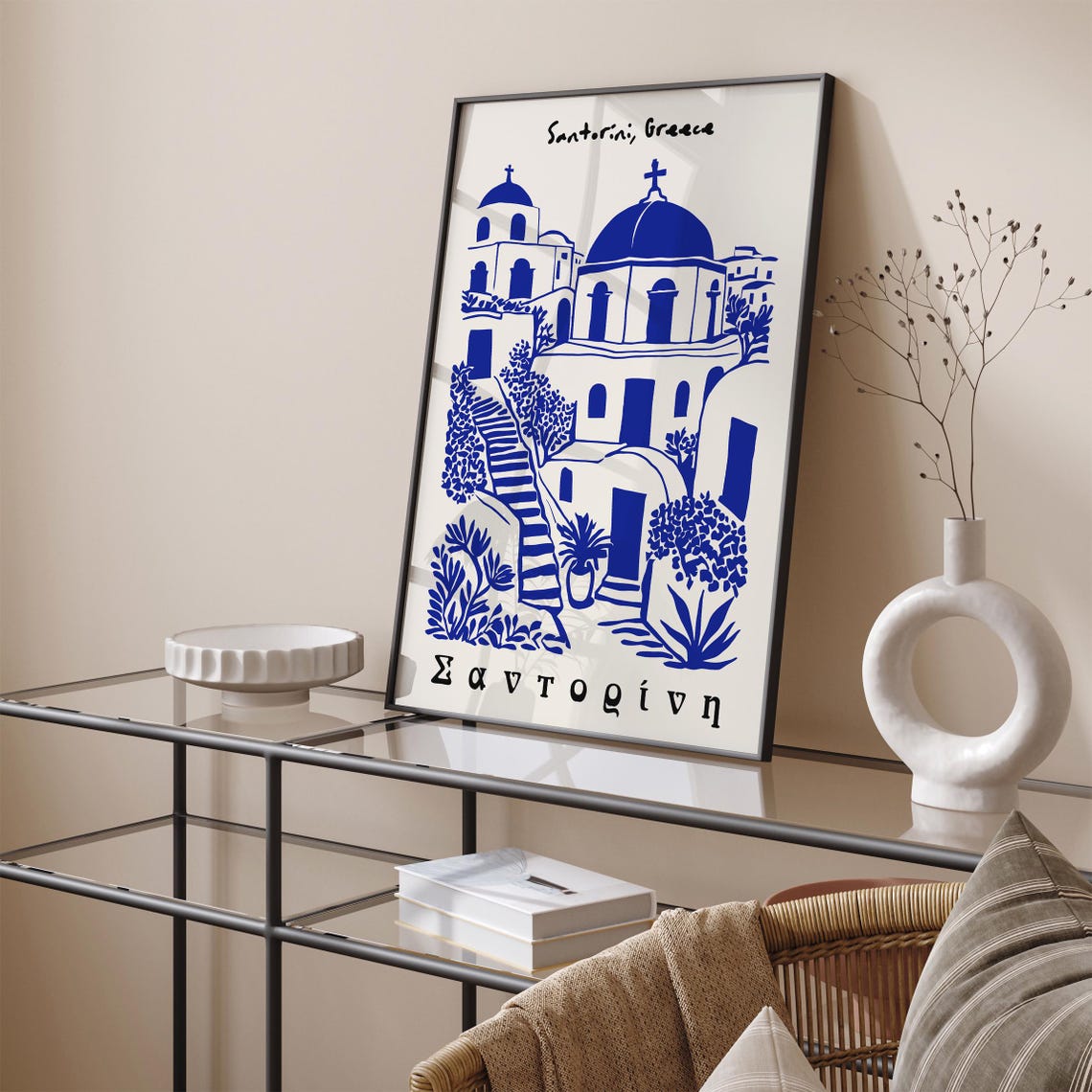 Santorini Greece Blue And White Church Illustration Art Poster - Image 4