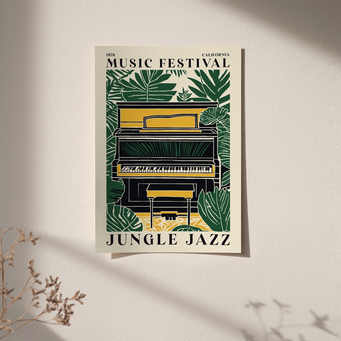 Vintage California Music Festival Jungle Jazz Poster Retro Piano Tropical Leaves Wall Art Collectible Music Poster Home Decor Large Art - Image 3