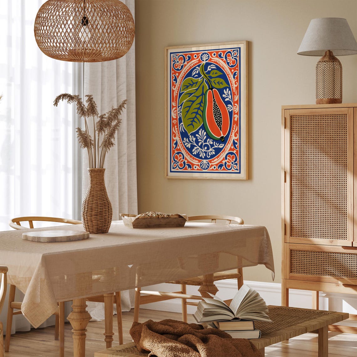 Papaya Mexican Folk Art Vibrant Tropical Fruit Kitchen Print - Image 3