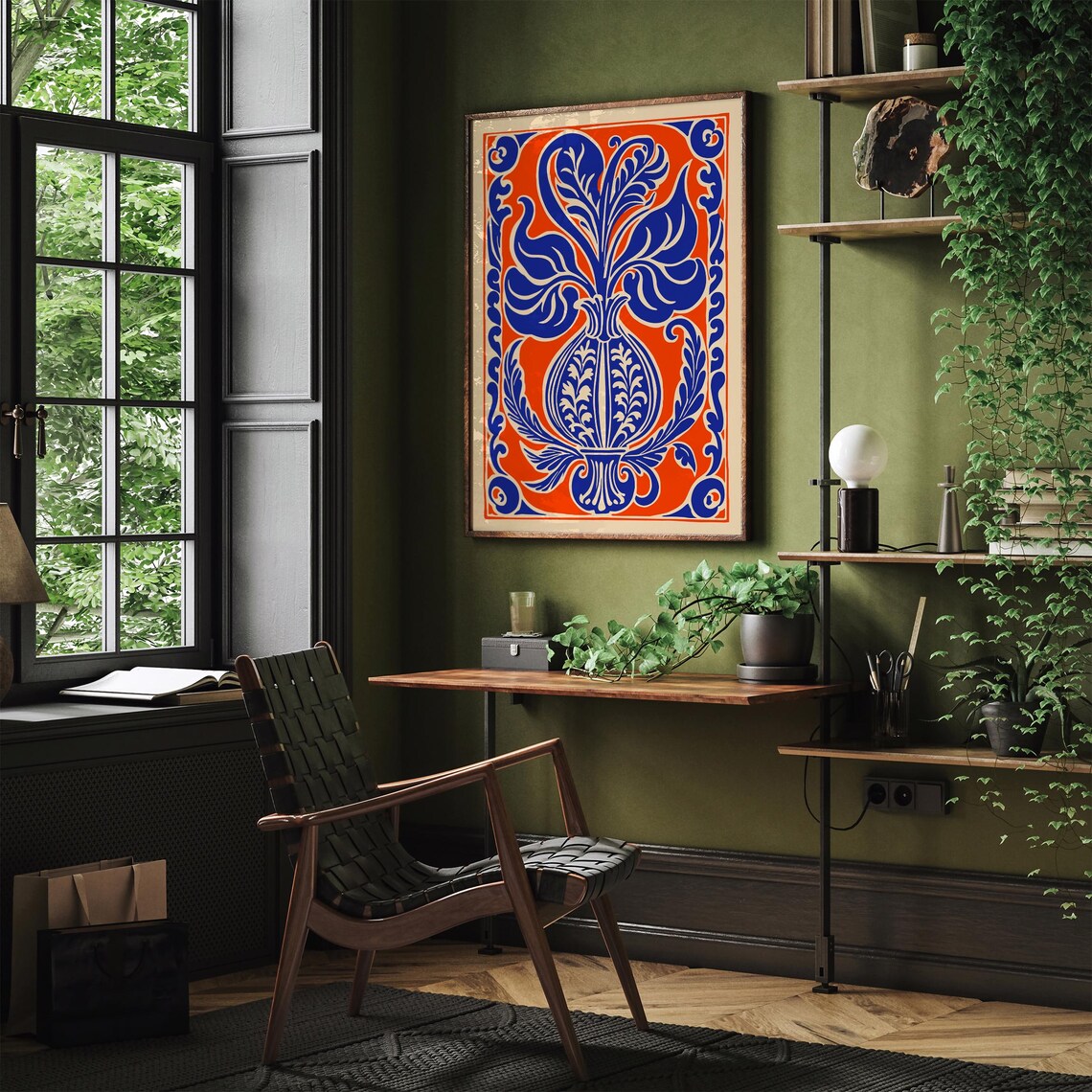 Matisse Style Orange Blue Floral Vase Rococo Botanical Poster - Image 2