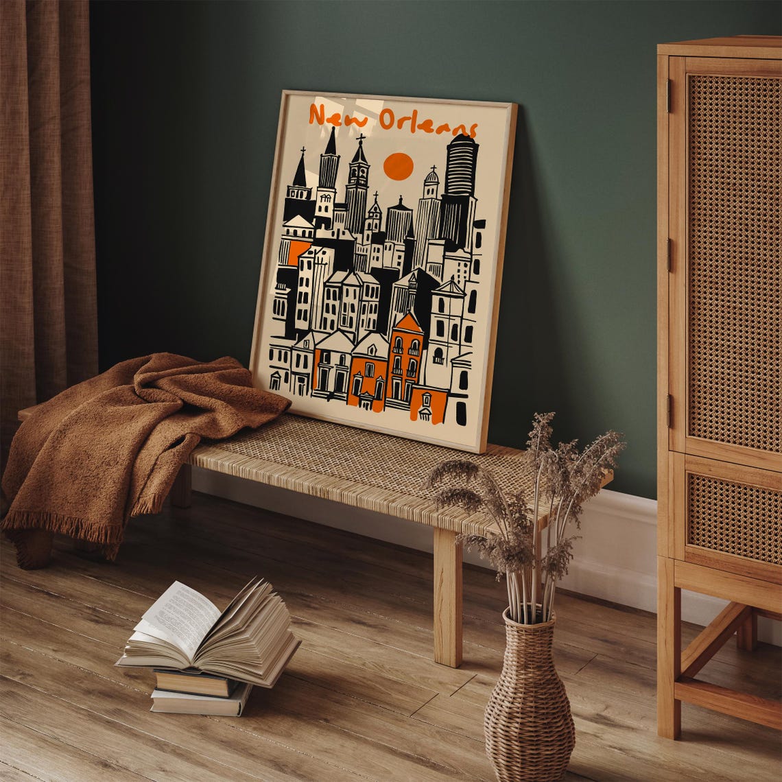 New Orleans Orange Sunset Skyline Cathedral Vintage Travel Poster - Image 5