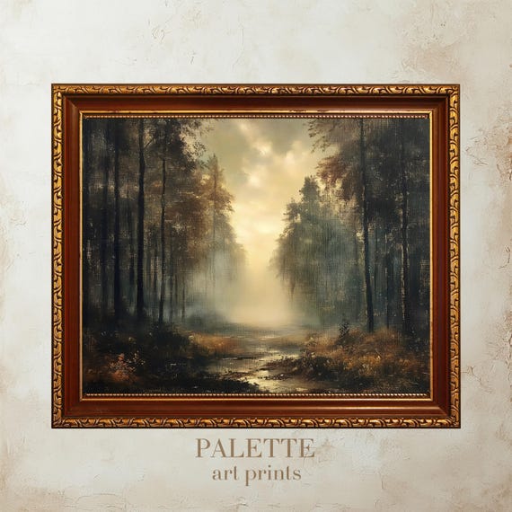Sunlit Forest Path Art Print Serene Woodland Landscape Painting Nature Wall Decor Aut005
