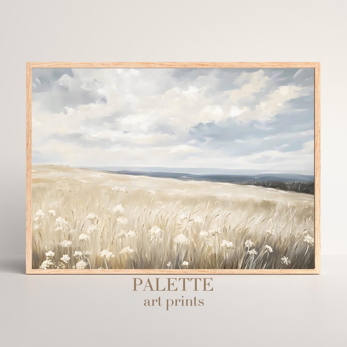 Minimal Neutral Wheat Field Cloudy Sky Farmhouse Style Wall Art