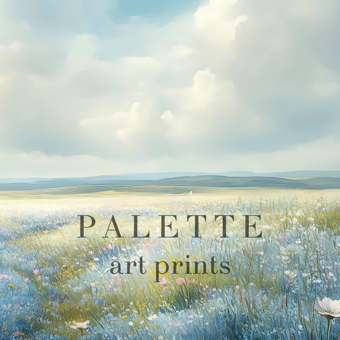 Wildflower Meadow Blue White Cosmos Bright Sky Floral Painting Poster - Image 2