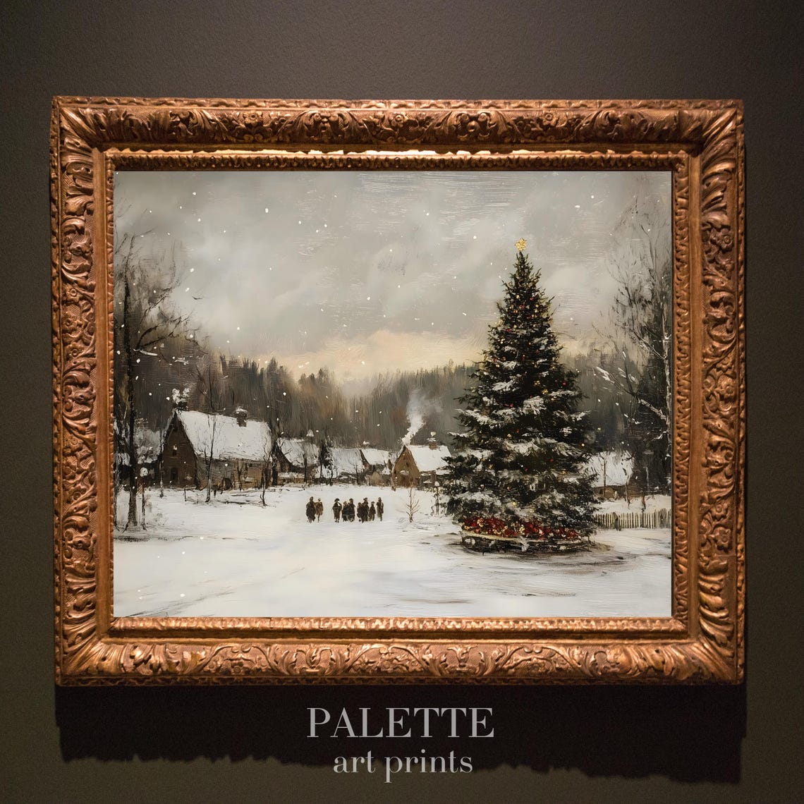 Cozy Giant Christmas Tree in Snowy Village Holiday Scene Poster - Image 2