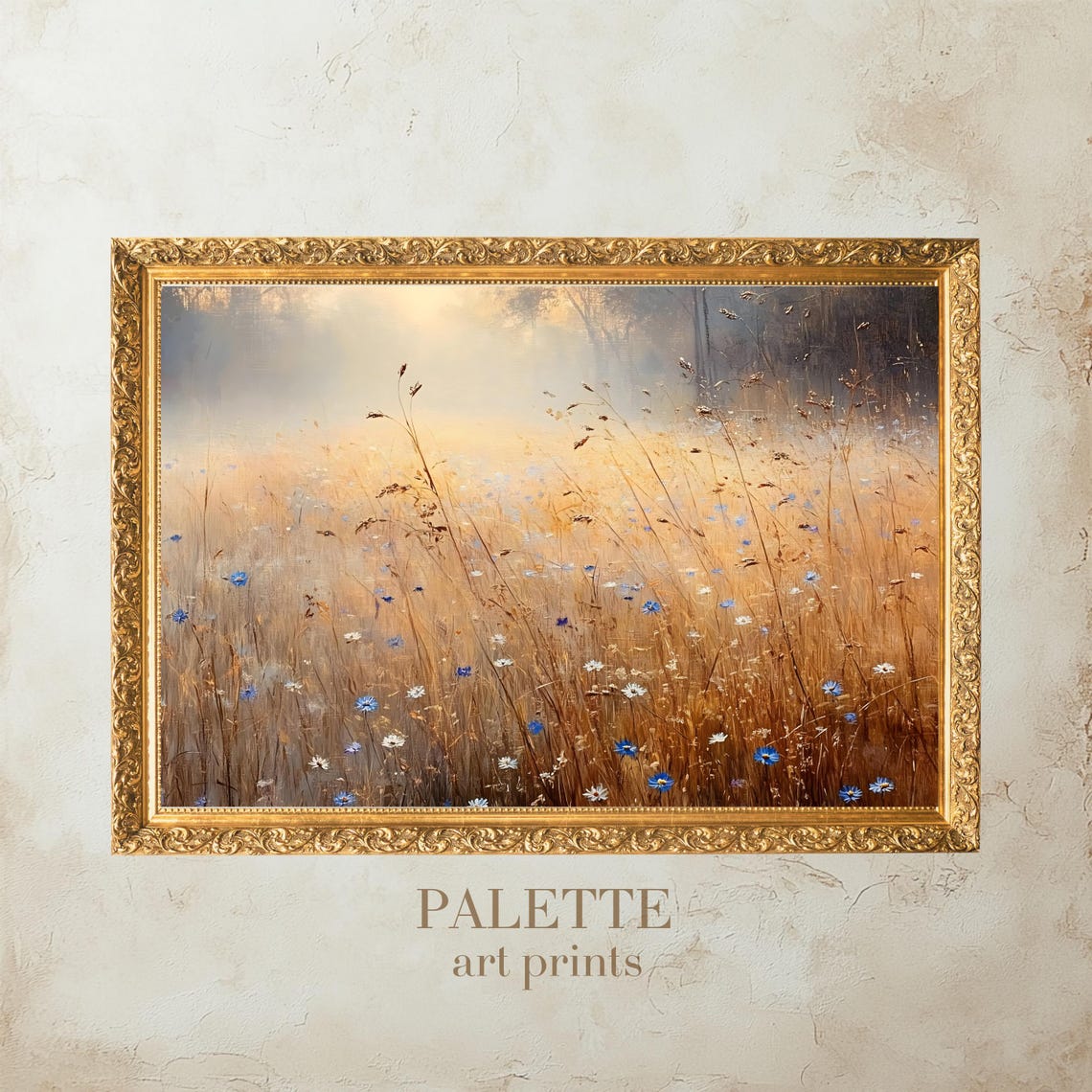 Misty Golden Wildflower Field Blue Cornflowers Meadow Poster