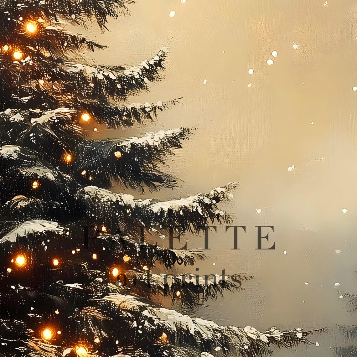 Snow Covered Christmas Tree Glowing Lights Falling Snow Wall Art - Image 2