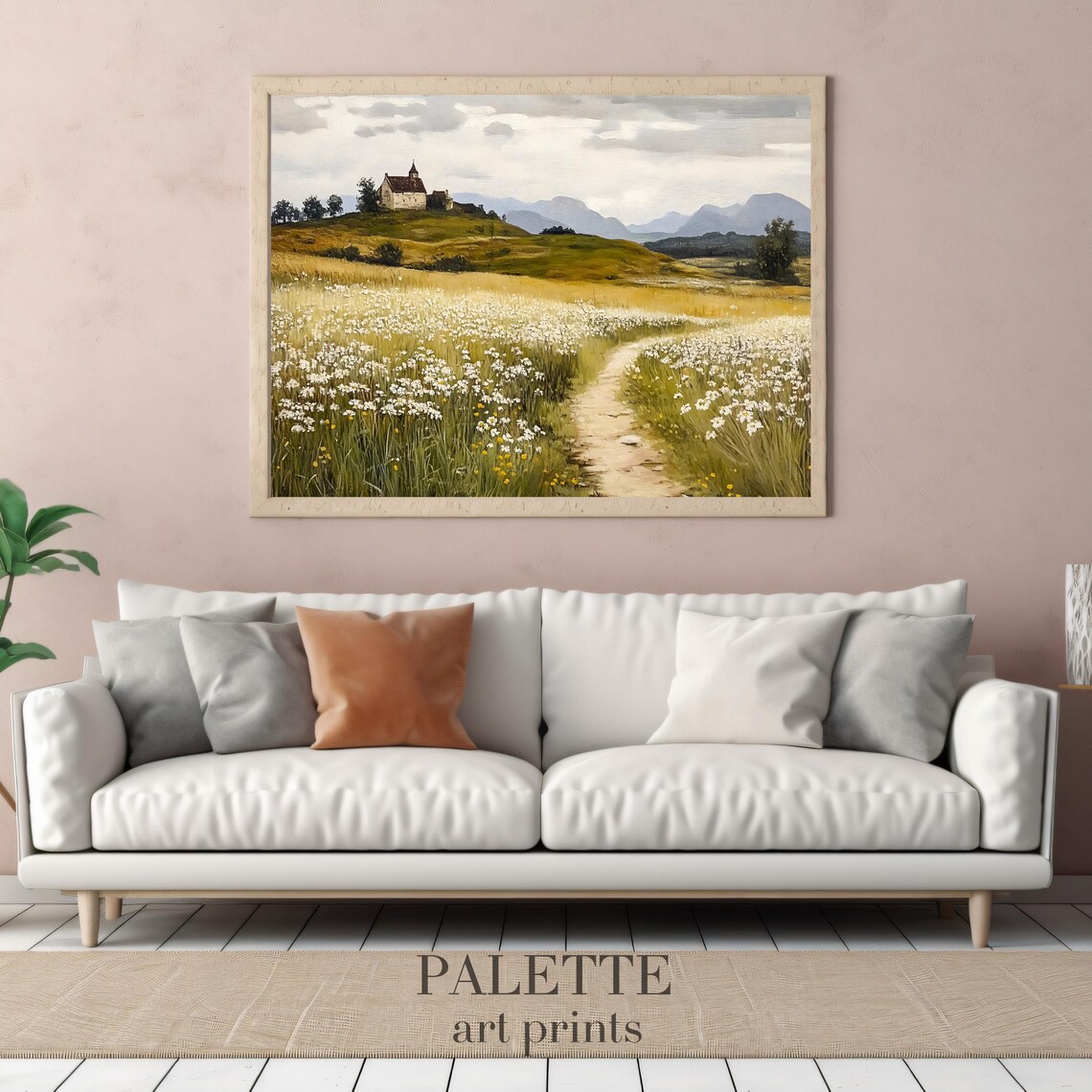 Country Church On A Hill Above A Golden Wheat Field Path Poster - Image 3