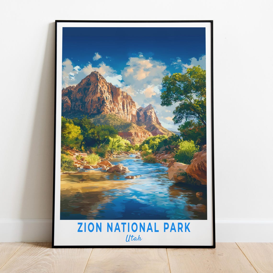 Zion National Park Utah Red Rock Cliffs River Valley Scenic Poster