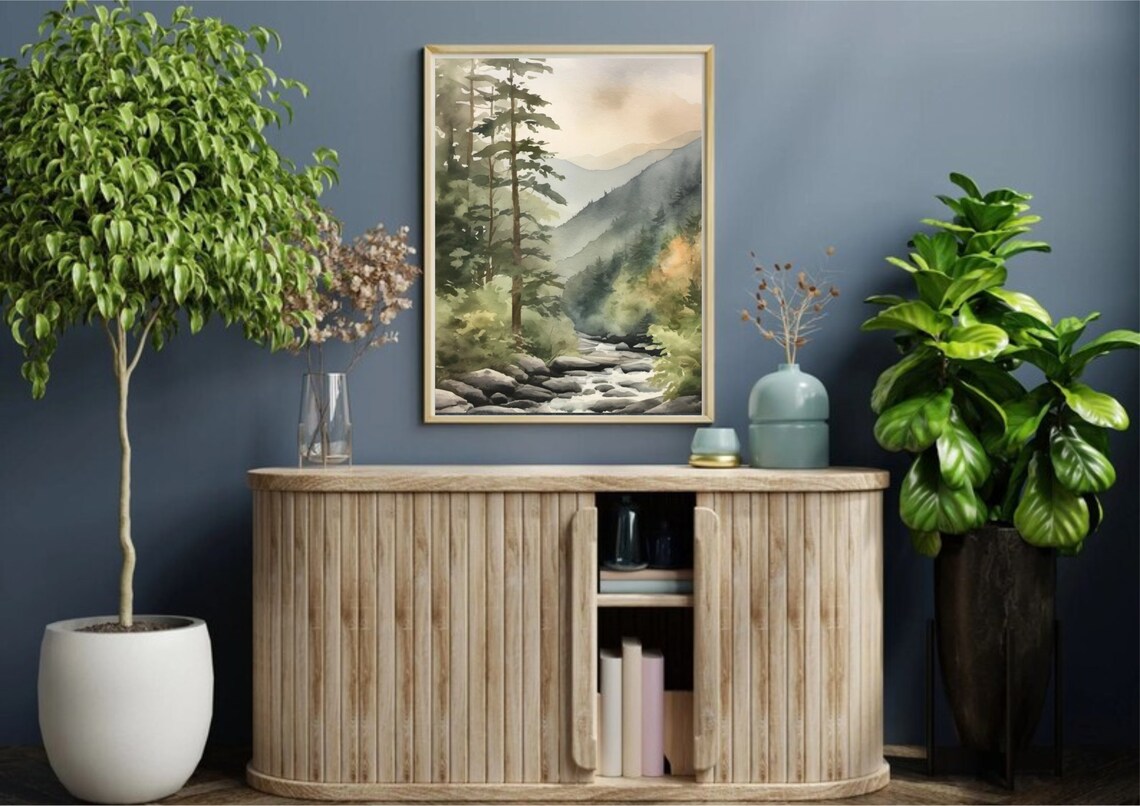 Great Smoky Mountains Watercolor Art Print, Foggy Forest - Image 5