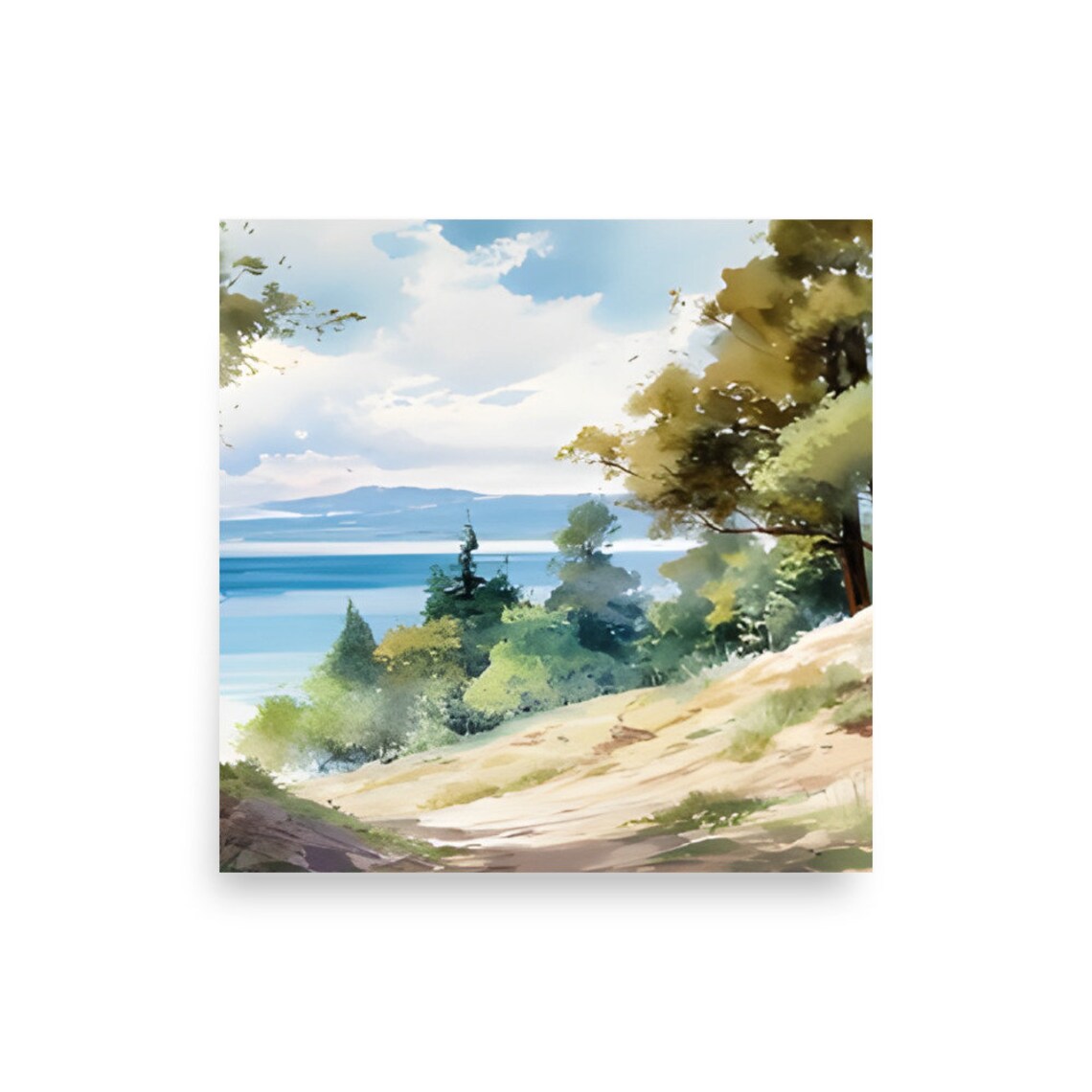 Lake Superior Watercolor Painting Minnesota Michigan And Wisconsin Lake Landscape Art Print Panoramic Landscape Wall Art Lake Forest Art - Image 2