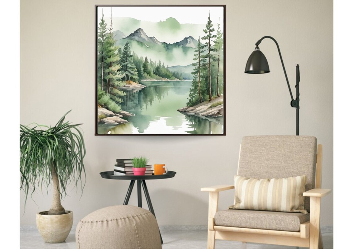 Redfish Lake Watercolor Landscape Art Print, Idaho - Image 4