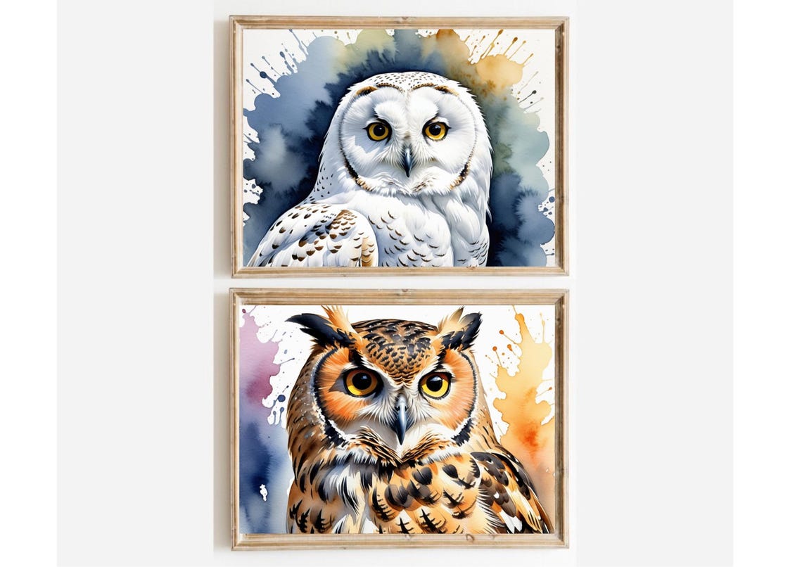 Owl Painting Brown Owl Watercolor Art Print Night Bird Of Prey Wall Art White Owl Portrait Art Poster Birds Lovers Gifts - Image 3