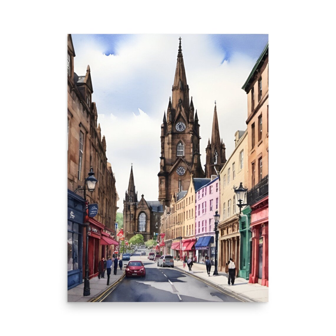 Edinburgh Watercolor Travel Poster, Scottish Cityscape - Image 2