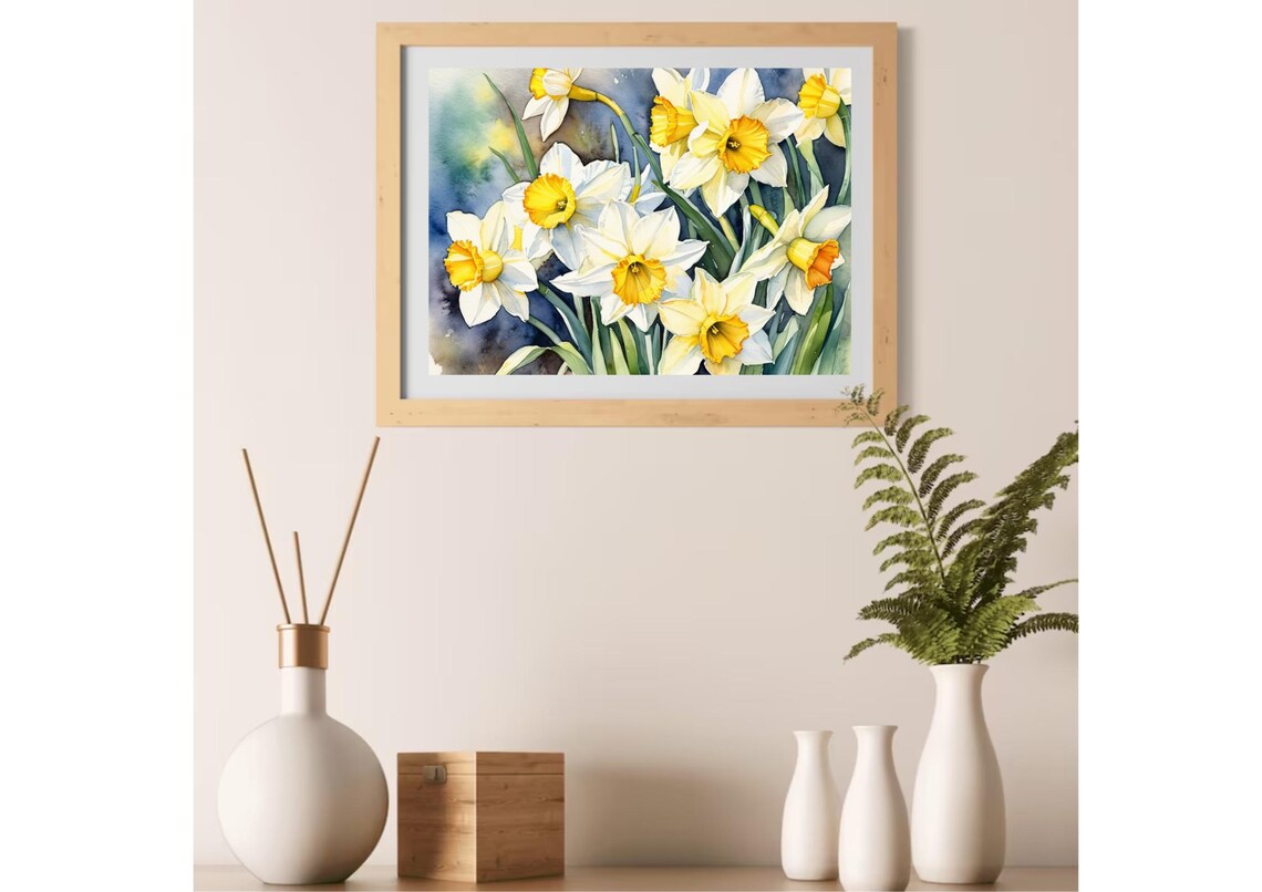 Joyful Yellow White Daffodils Watercolor Spring Floral Poster - Image 2