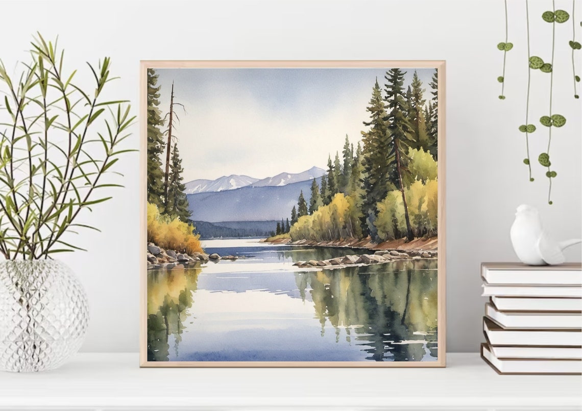 Lake Pend Oreille Painting Idaho Watercolor Art Print Mountain Lake Wall Art Pine Forest Art Idaho Mountain Landscape Poster Earth Tones Art - Image 3