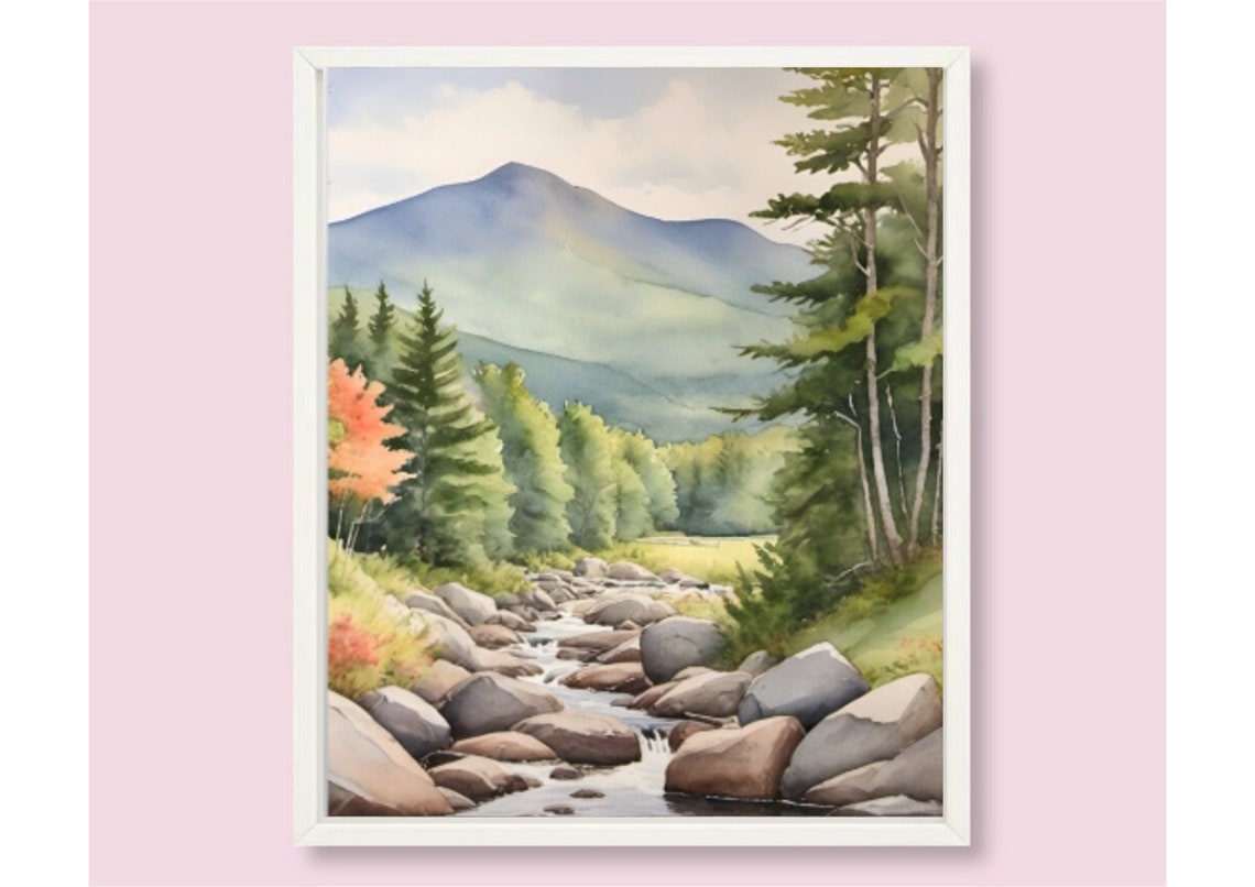 Mount Mansfield Vermont Mountain River Pine Watercolor Poster - Image 6