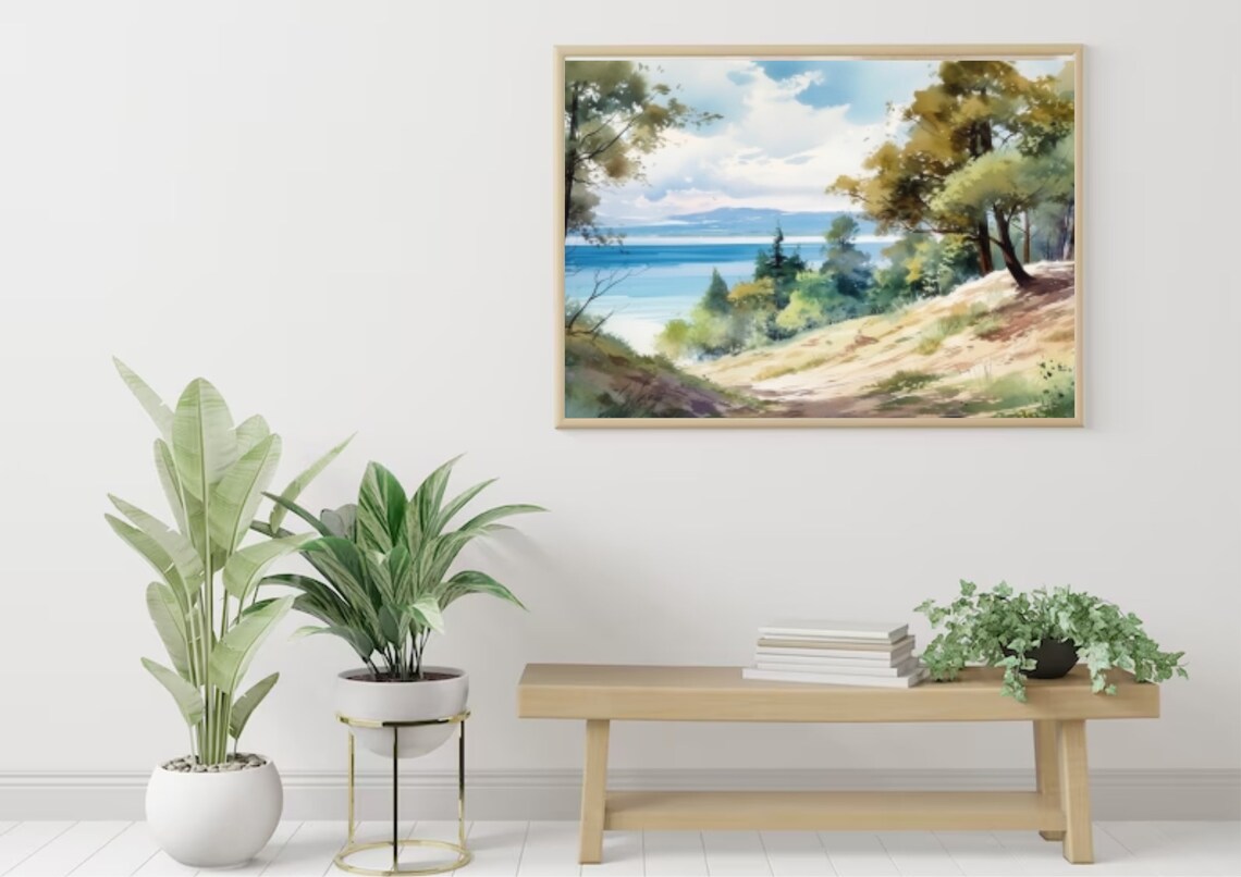 Lake Superior Watercolor Painting Minnesota Michigan And Wisconsin Lake Landscape Art Print Panoramic Landscape Wall Art Lake Forest Art - Image 5