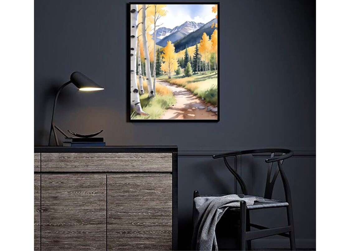 Colorado Autumn Aspen Trail Golden Fall Foliage Watercolor Poster - Image 2