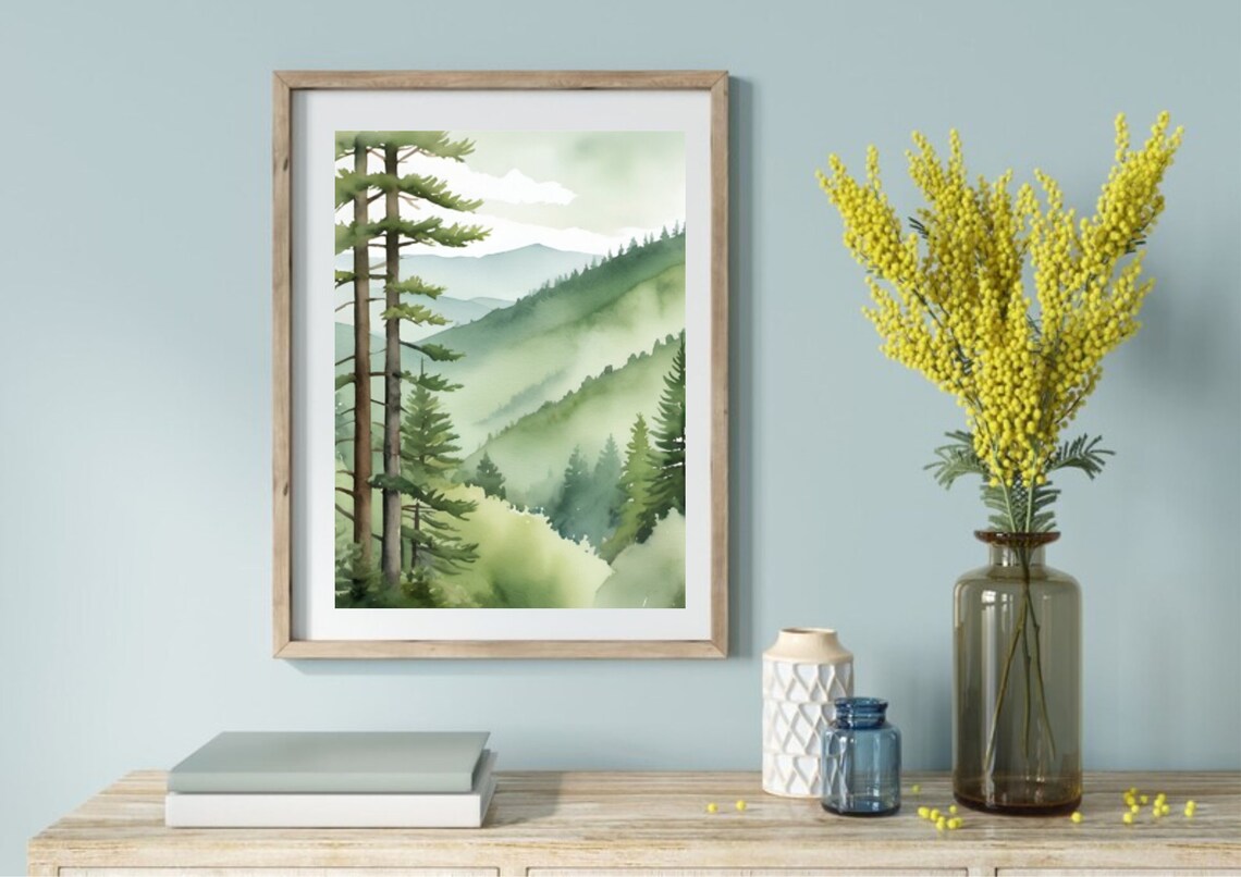 Smoky Mountains Watercolor Landscape Art Print - Image 3