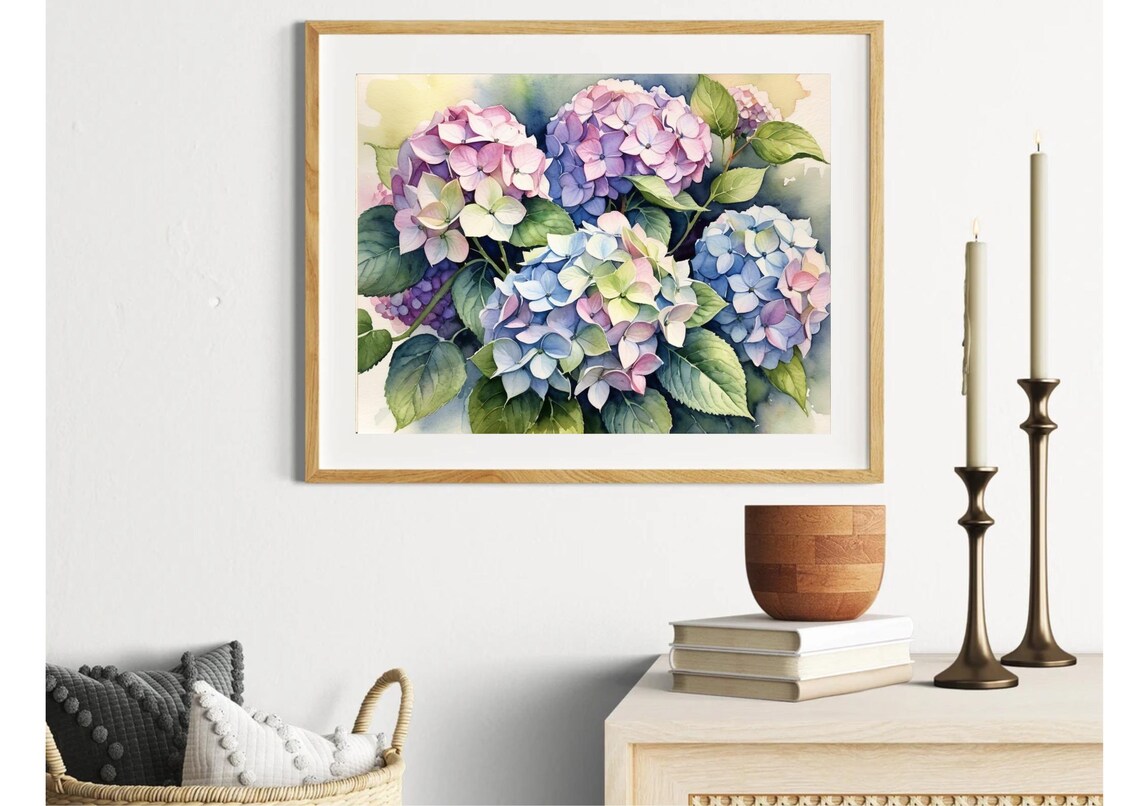 Romantic Pink Purple Hydrangea Blooms Watercolor Floral Poster - Image 5