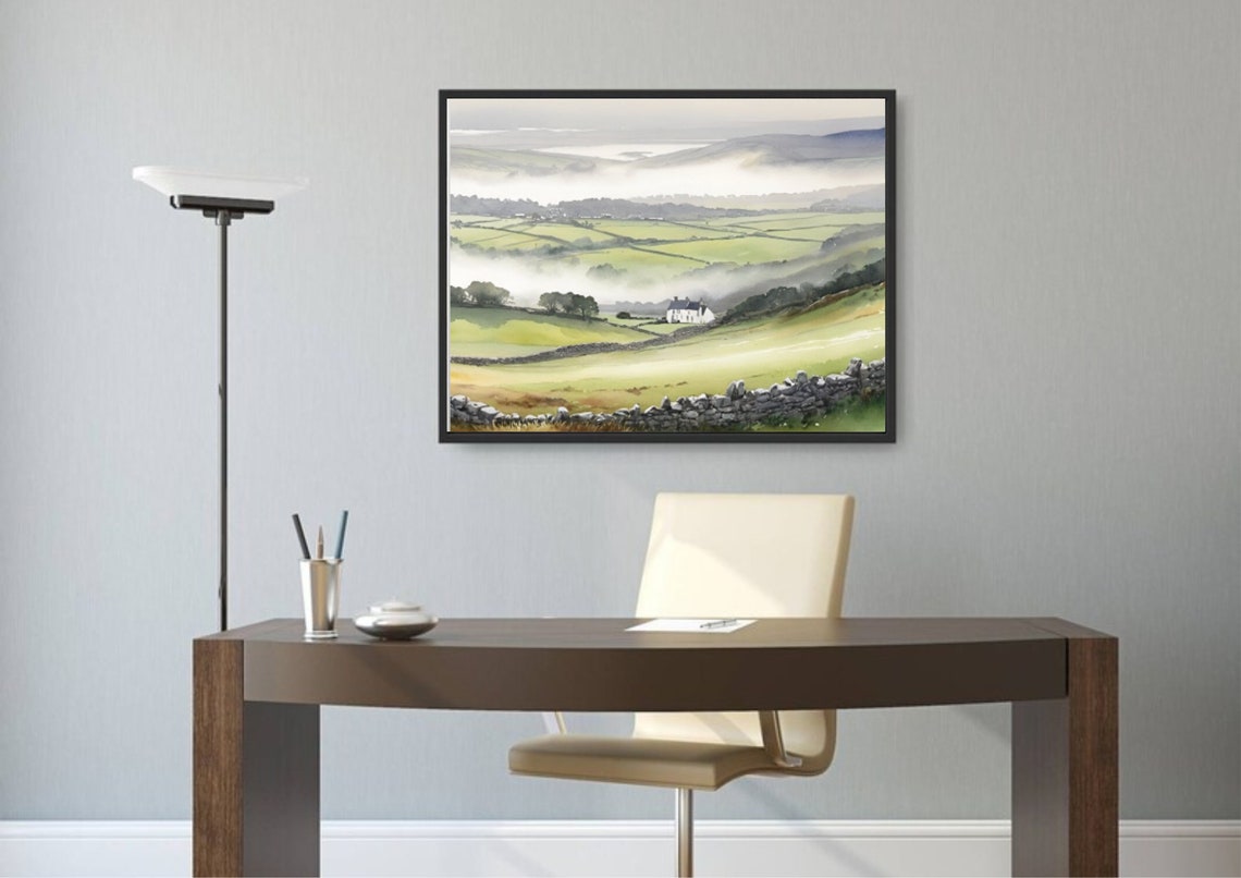 Irish Farmhouse Painting Ring Of Kerry Watercolor Art Print Panoramic Foggy Irish Country Landscape Wall Art Misty Irish Seaside Artwork - Image 3